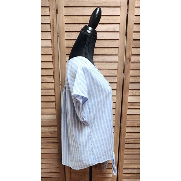 Perseption Concept Women's Top Short Sleeve Front Tie Striped Blouse Size Large - Picture 3 of 7